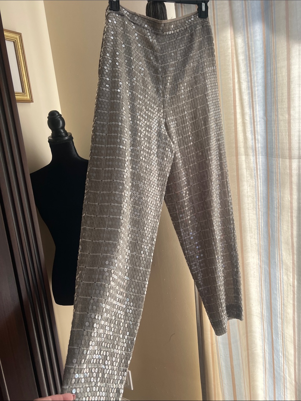 Giorgio Armani Silver Sequin Cropped Trousers